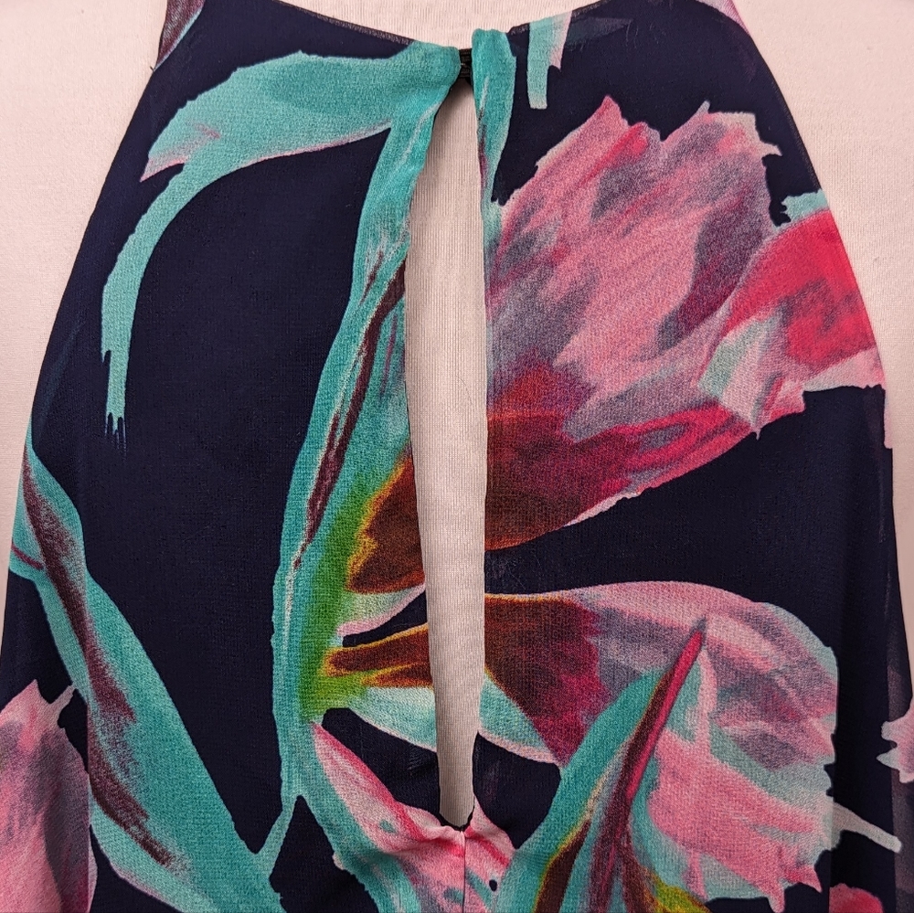 LuLu's Here and Luau Swing Dress Tropical Floral Print Spaghetti Strap Navy Med - Picture 7 of 15